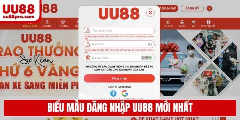 Biểu mẫu đăng nhập UU88 mới nhất