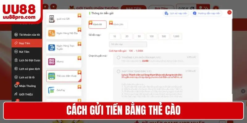 Cách gửi tiền bằng thẻ cào