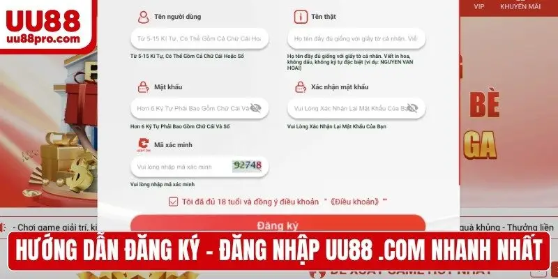 Hướng dẫn đăng ký - đăng nhập UU88 .com nhanh nhất