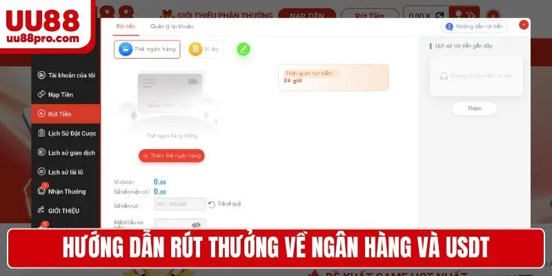 Hướng dẫn rút thưởng về ngân hàng và usdt