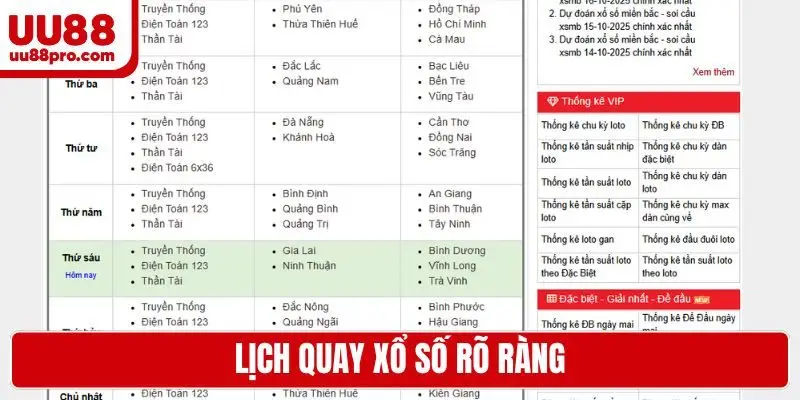 Lịch quay xổ số rõ ràng